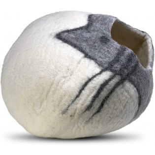 100% Natural Wool Large Cat Cave - Handmade Premium Shaped Felt - Makes Great Covered Cat House and Bed for Kitty. for Indoor Cozy Hideaway. Large Pod Soft Hooded Bed Area.