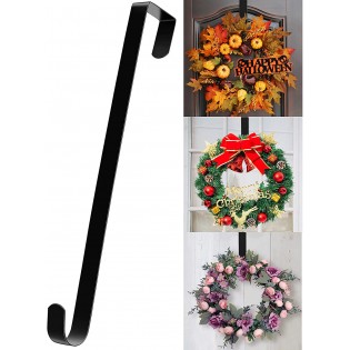 15" Wreath Hanger for Front Door - Halloween Christmas Easter Decoration Metal Over The Door Single Hook Ornament Wreath Door Hanger (Black)