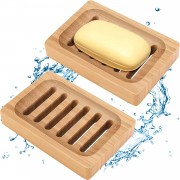 2 Pack Bamboo Soap Dish Holder - Wooden Soap Dish for Shower - Bar Soap Dish Holder for Bathroom Sink Shower Kitchen, Natural Wood Soap Dish Tray for Soap, Wooden Soap Dishes for Bathroom, Sponges