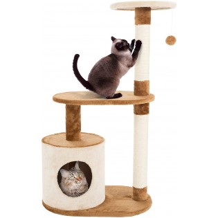 3-Tier Cat Tower - 2 Napping Perches, Cat Condo, 2 Sisal Rope Scratching Posts, and Hanging Toy – Cat Tree for Indoor Cats by PETMAKER (Brown)