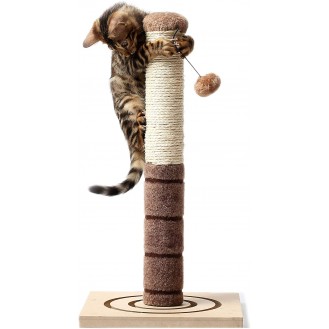 4 Paws Stuff Tall Cat Scratching Post Cat Interactive Toys - Cat Scratch Post Cats Kittens - Plush Sisal Scratch Pole Cat Scratcher - 22 inches (Beige)