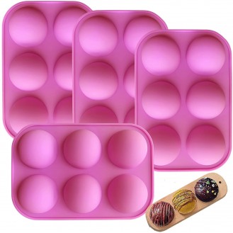 6 Holes Silicone Mold For Chocolate，Half Sphere Silicone Molds For Baking, BPA Free Cupcake Baking ，Silicone Molds for Making Chocolate, Cake, Jelly, Dome Mousse (4 Psc Pink)