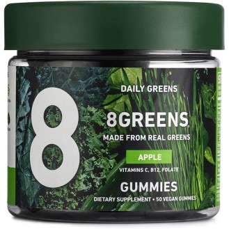 8Greens Apple Gummies - Daily Superfood- Super Greens Vitamins, Vegan, Gluten Free, Non-GMO for Energy & Immune Support (1 Jar / 50 Gummies)