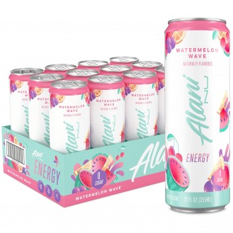 Alani Nu Sugar-Free Energy Drink, Pre-Workout Performance, Watermelon Wave, 12 oz Cans (Pack of 12)