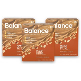 Balance Bar, Healthy Protein Snacks, Peanut Butter, with Vitamin A, Vitamin C, Vitamin D, and Zinc to Support Immune Health, 1.76 oz, Pack of Three 6-Count Boxes