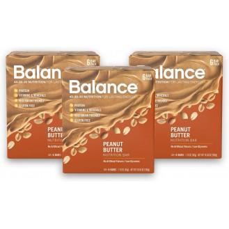 Balance Bar, Healthy Protein Snacks, Peanut Butter, with Vitamin A, Vitamin C, Vitamin D, and Zinc to Support Immune Health, 1.76 oz, Pack of Three 6-Count Boxes