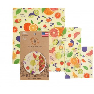 Bee's Wrap - Assorted 3 Pack - Made in USA with Certified Organic Cotton - Plastic and Silicone Free - Reusable Eco-Friendly Beeswax Food Wraps - 3 Sizes (S,M,L)