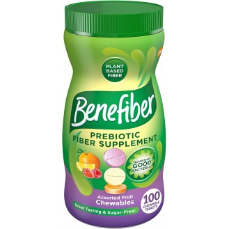 Benefiber Chewable Prebiotic Fiber Supplement Tablets for Digestive Health, Assorted Fruit Chewable Fiber Tablets - 100 Count