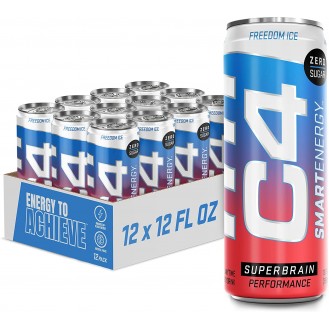 C4 Smart Energy Drink - Sugar Free Performance Fuel & Nootropic Brain Booster with No Artificial Colors or Dyes | Freedom Ice 12 Oz - 12 Pack