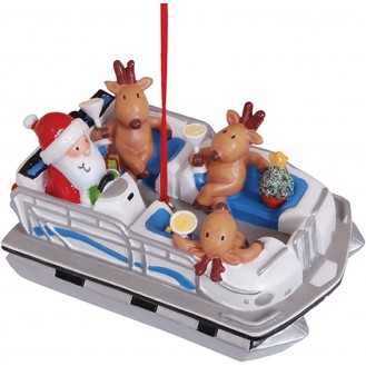 Cape Shore Santa and Reindeer in Pontoon Party Boat Christmas Tree Holiday Ornament Decoration