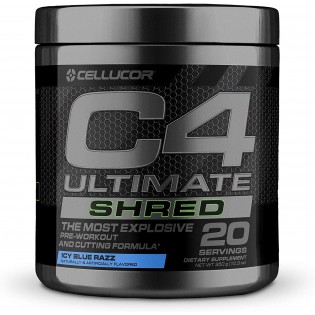 Cellucor C4 Ultimate Shred Pre Workout Powder, Fat Burner for Men & Women, Weight Loss Supplement with Ginger Root Extract, Icy Blue Razz, 20 Servings