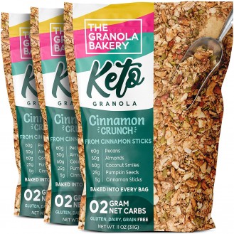 Cinnamon Pecan Keto Granola | 2g Net Carb Snack | Low Carb Nut Cereal | Healthy Artisanal Food, 11 Ounces (Pack of 3)