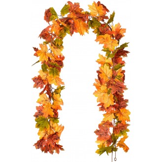 DearHouse 2 Pack Fall Garland Maple Leaf, Hanging Vine Garland Artificial Autumn Foliage Garland Thanksgiving Decor for Home Wedding Fireplace Party Christmas