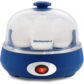 Elite Gourmet Easy Electric 7 Egg Capacity Cooker, Poacher, Omelet Maker, Scrambled, Soft, Medium, Hard Boiled with Auto Shut-Off and Buzzer, BPA Free, Blue