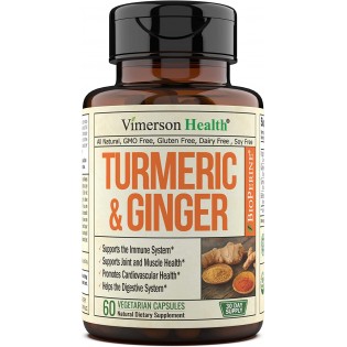Turmeric Curcumin & Ginger Supplement with BioPerine Black Pepper - Natural Joint Discomfort Relief & Immune Support Capsules with 95% Curcuminoids. Vegan Antioxidant for Healthy Inflammatory Response